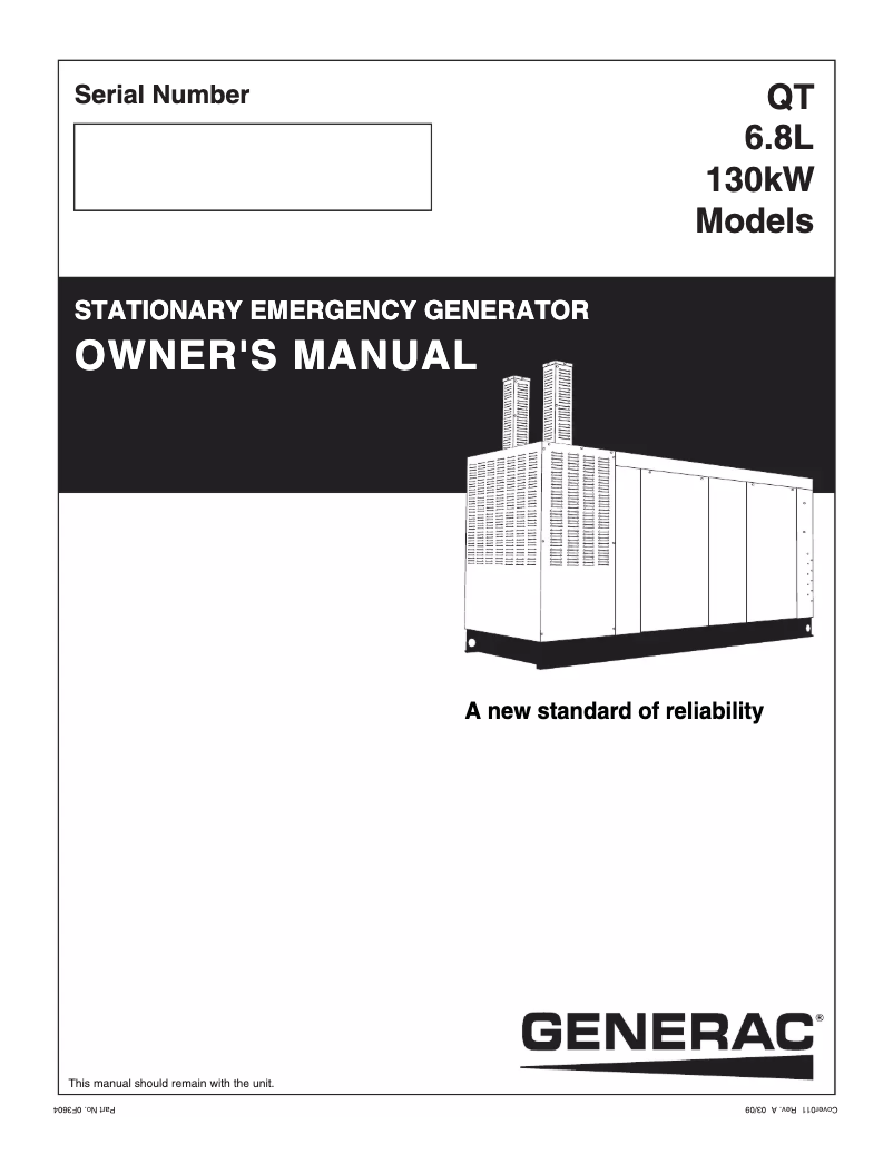 Page n°1 - Manuel utilisateur Generac QT13068AVAN
