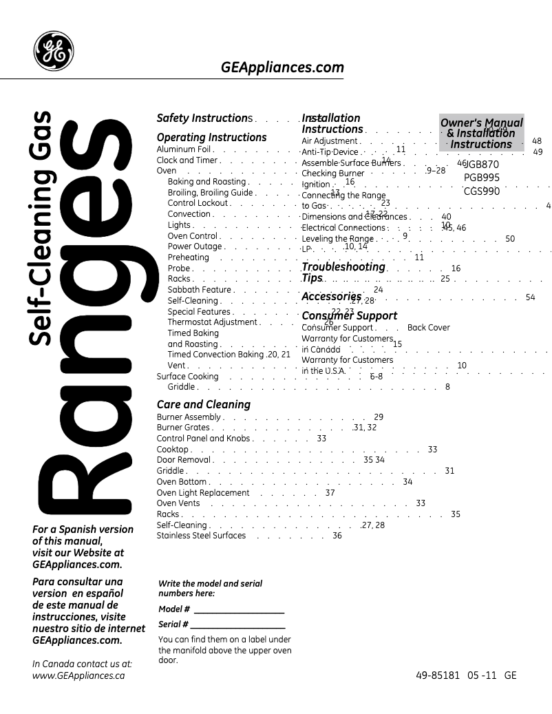 Image de la première page du manuel de l'appareil PGB995DETBB