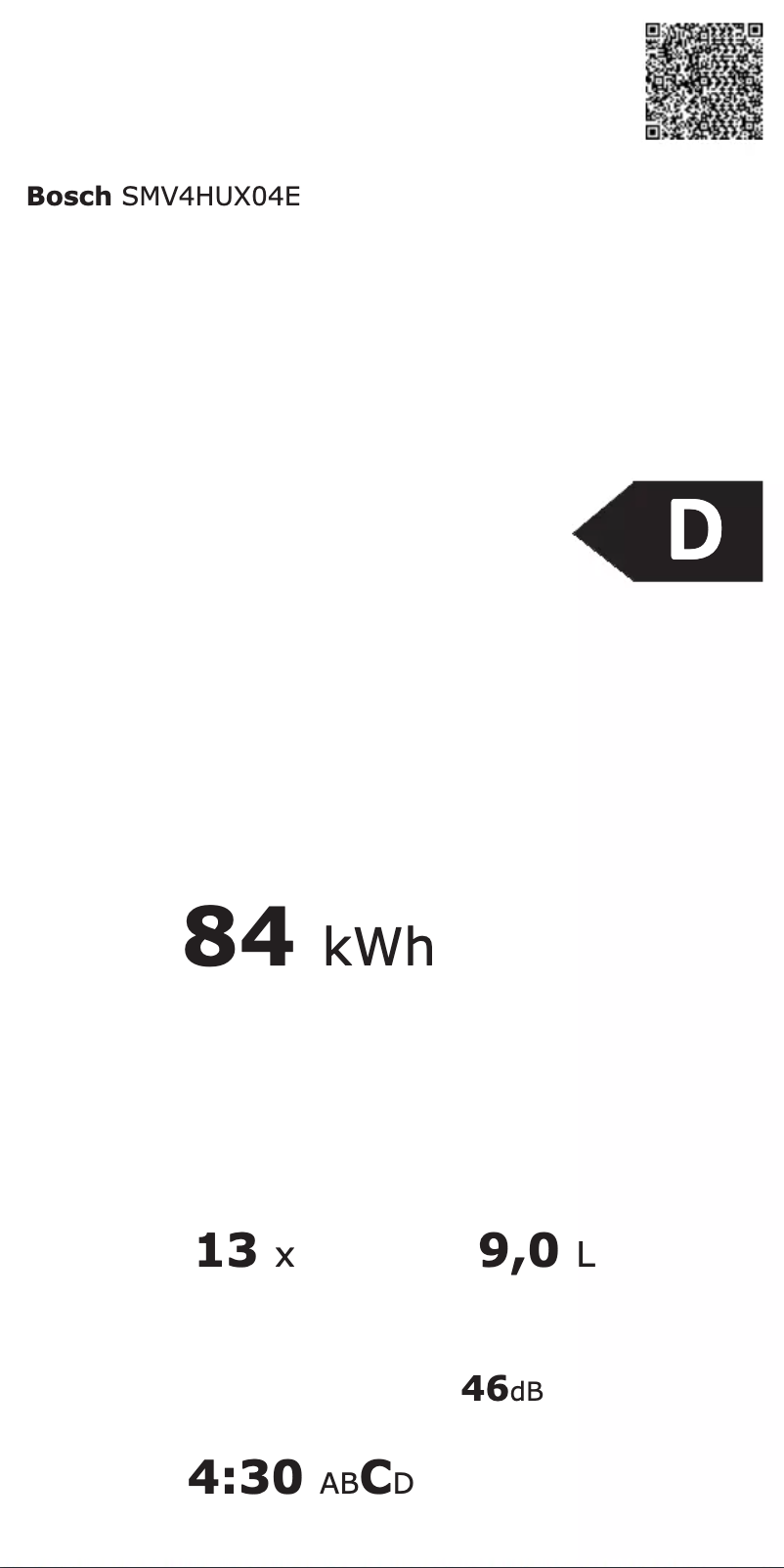 Page n°1 - Label énergétique Bosch SMV4HUX04E