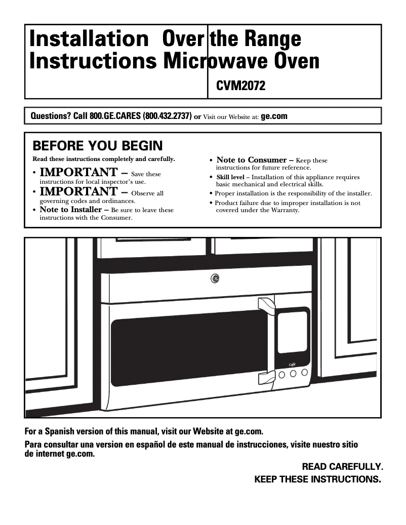 Page 1 de la notice Guide d'installation GE Café CVM2072SMSS