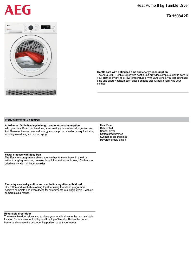 Página 1 del manual Ficha técnica AEG TXH508A2R