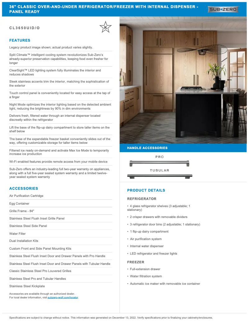 Page n°1 - Manuel utilisateur Sub-Zero CL3650UIO