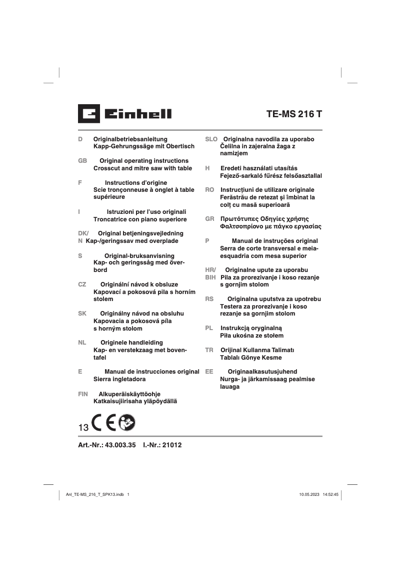 Image de la première page du manuel de l'appareil TE-MS 216 T