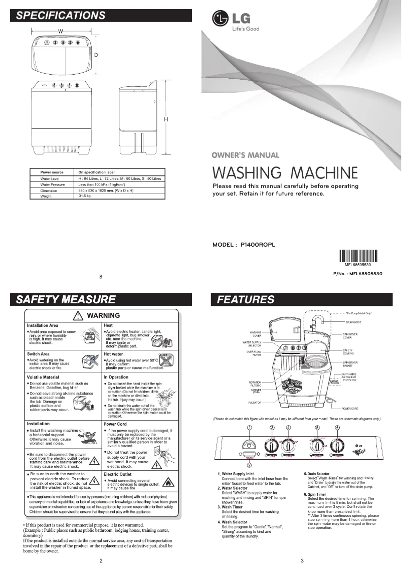 Page 1 de la notice Manuel utilisateur LG P1400ROPL