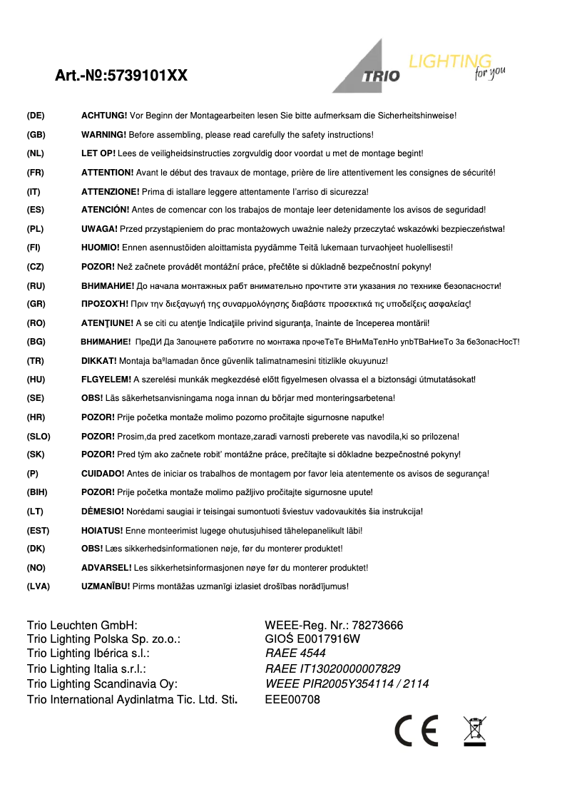 Page 1 de la notice Manuel utilisateur Trio Lighting Polly 573910102