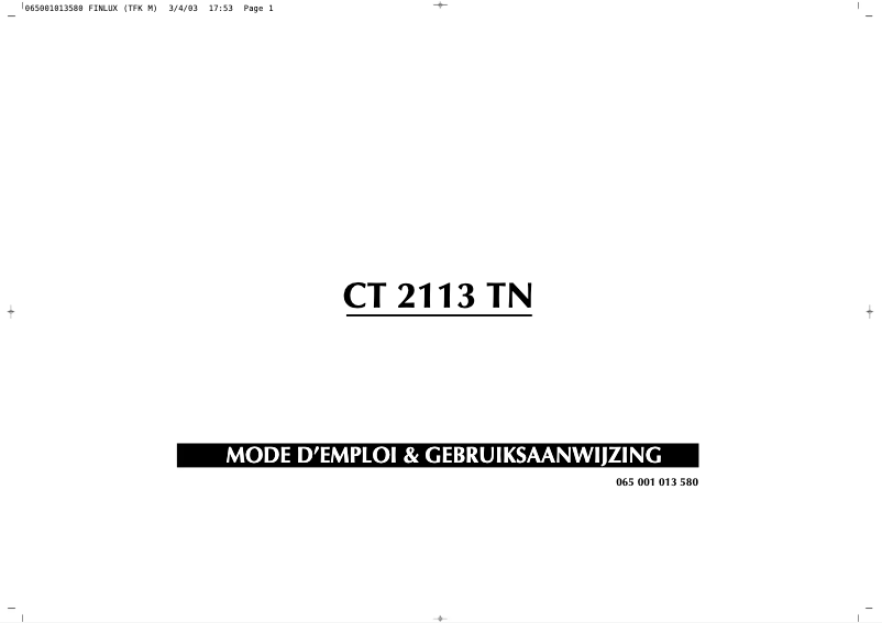Page n°1 - Manuel utilisateur Finlux CT2113TN