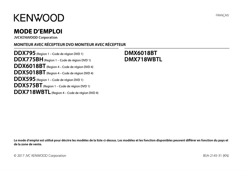 Page n°1 - Manuel utilisateur Kenwood DDX795