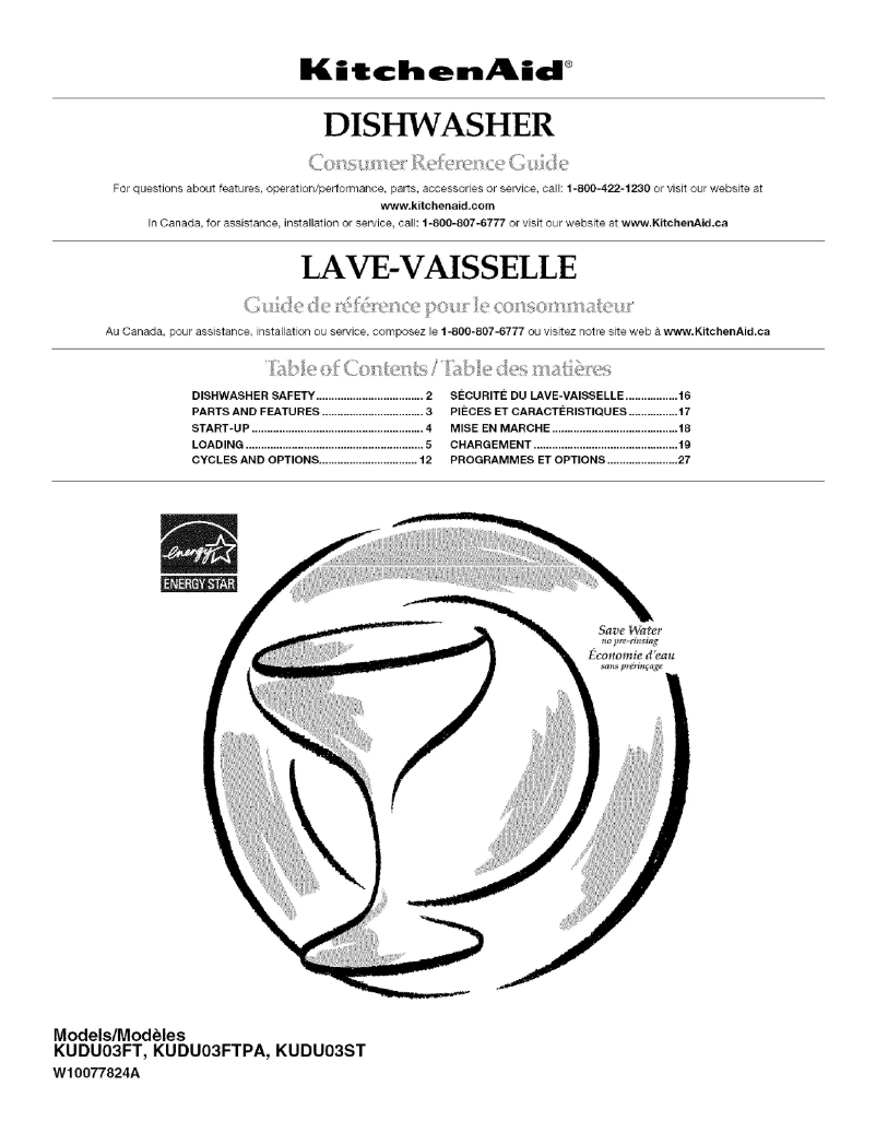 Page 1 de la notice Manuel utilisateur KitchenAid KUDU03FTPA1