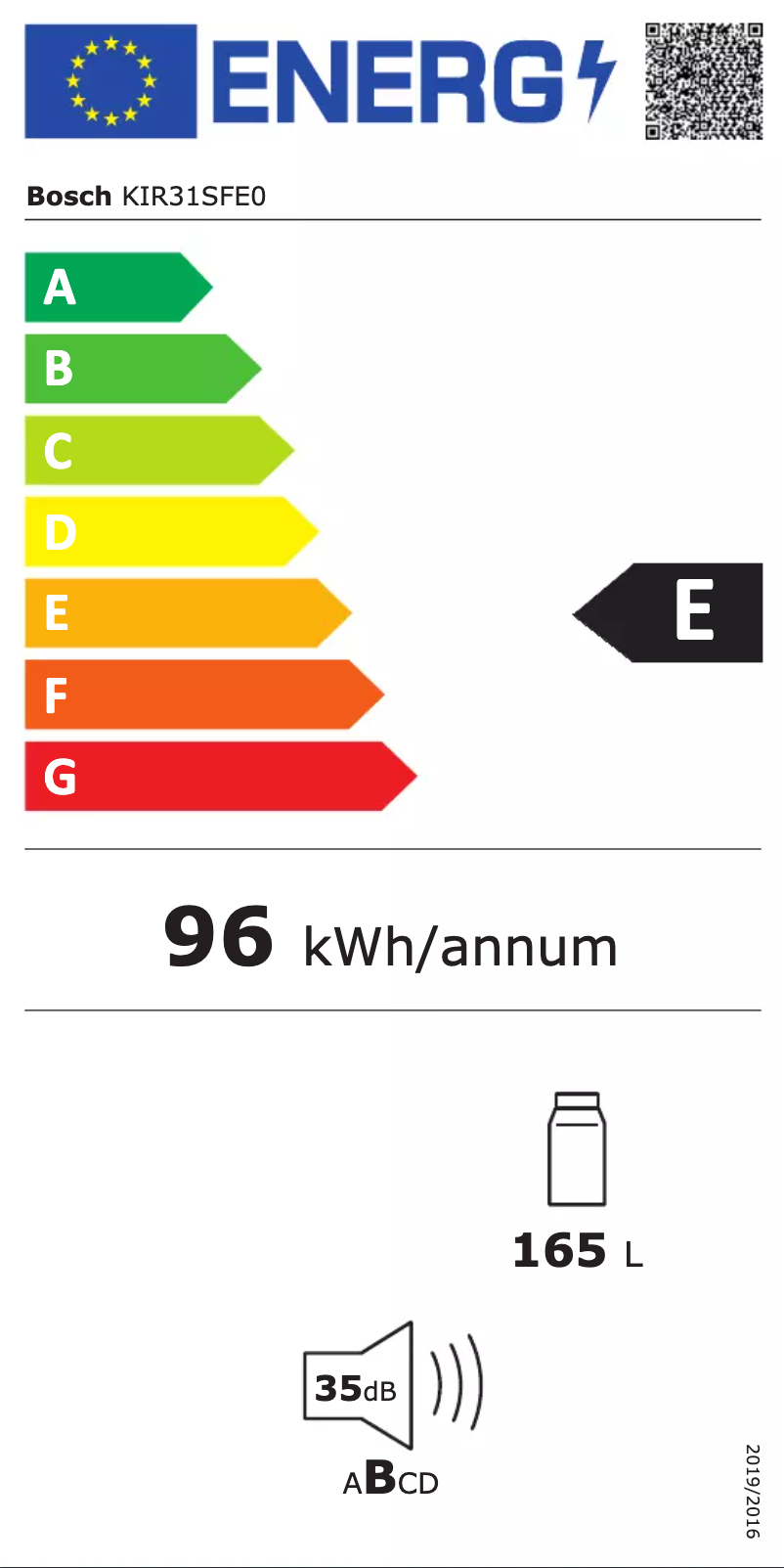Page n°1 - Label énergétique Bosch KIR31SFE0