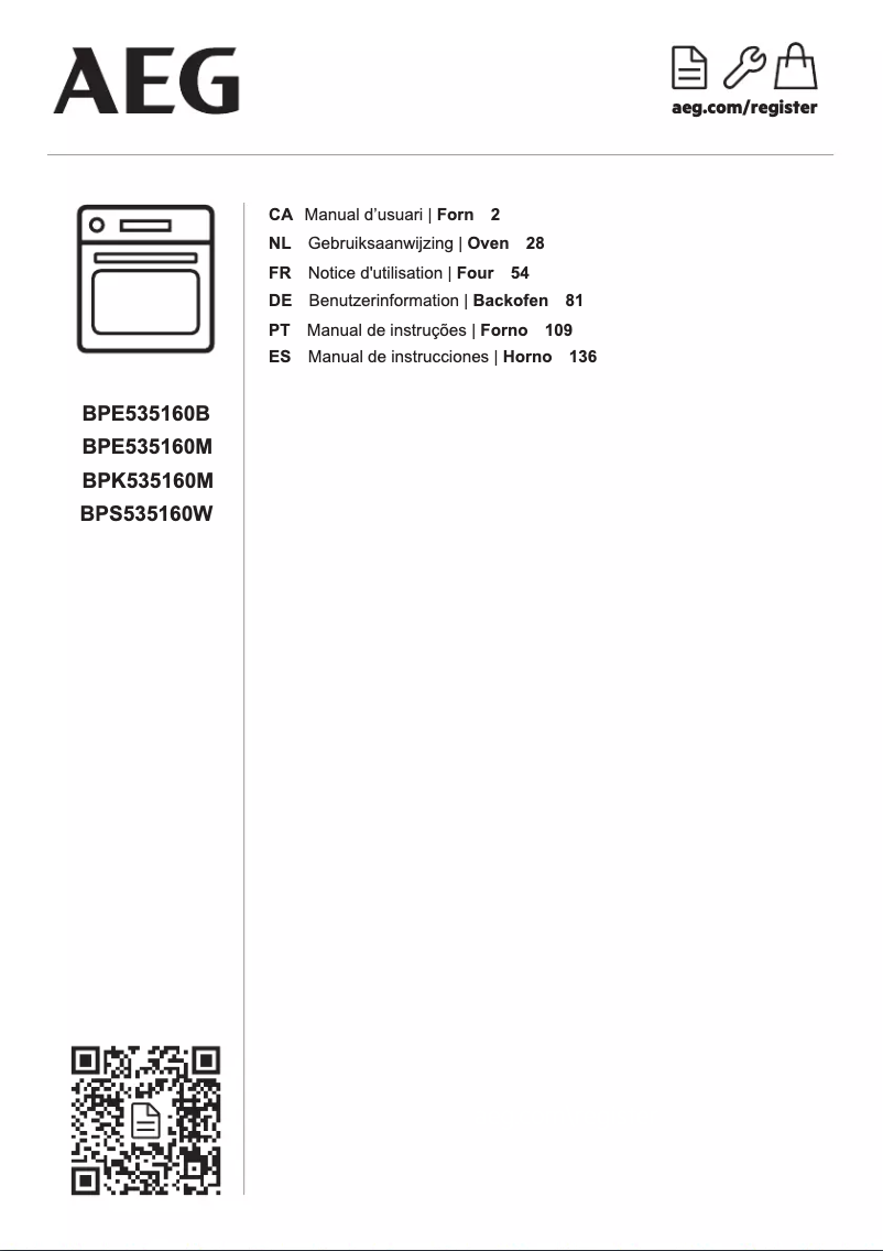 Page 1 de la notice Manuel utilisateur AEG BPE535160B