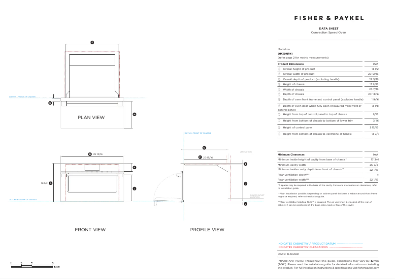 Page 1 de la notice Fiche technique Fisher & Paykel OM30NPX1
