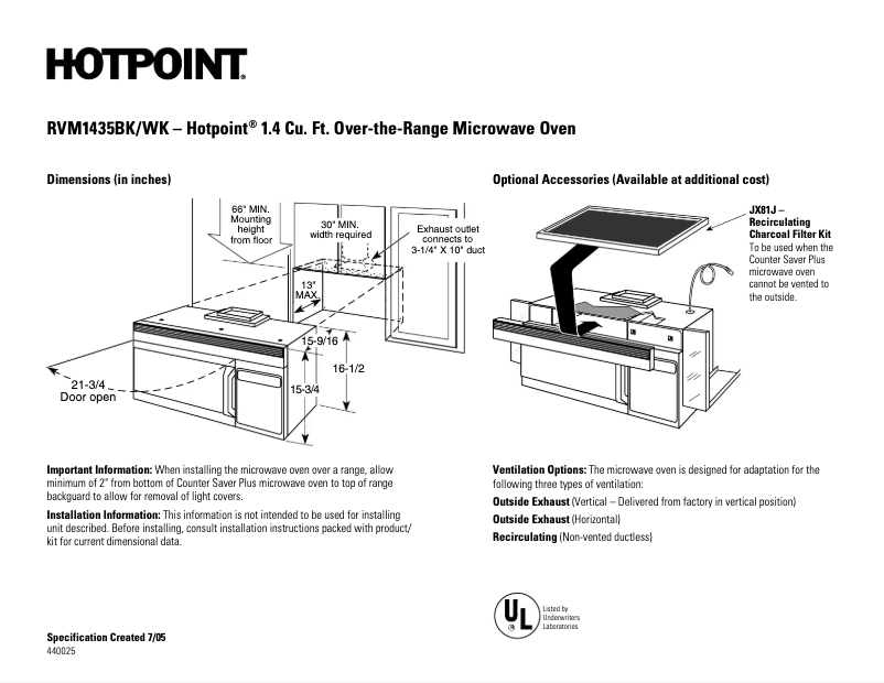 Page n°1 - Fiche technique Hotpoint RVM1435WK