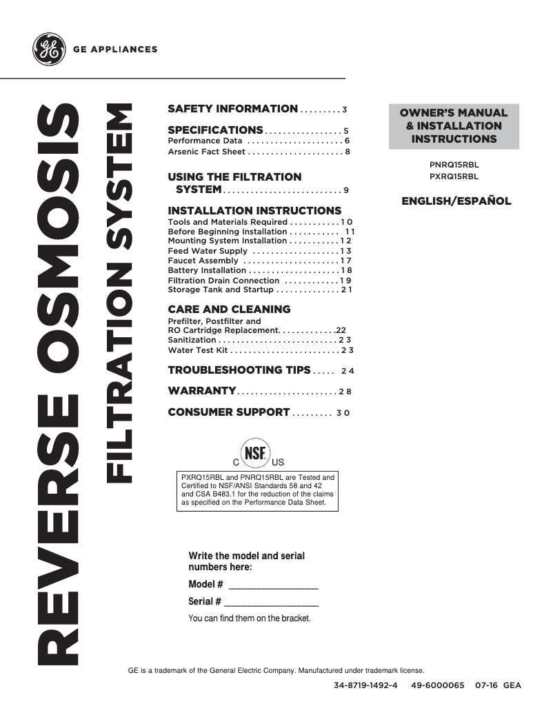 Página 1 del manual Manual de uso y mantenimiento GE Profile PNRQ15RBL