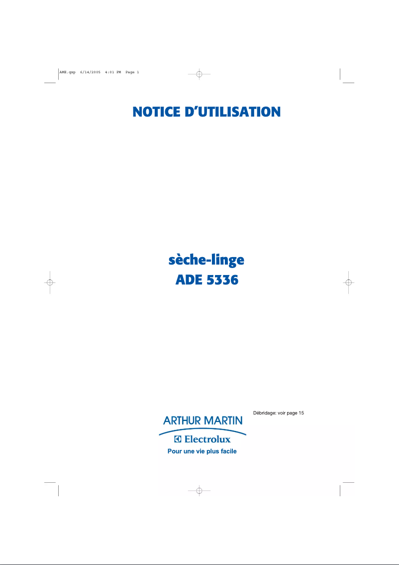 Page n°1 - Manuel utilisateur Arthur Martin-Electrolux ADE 5336