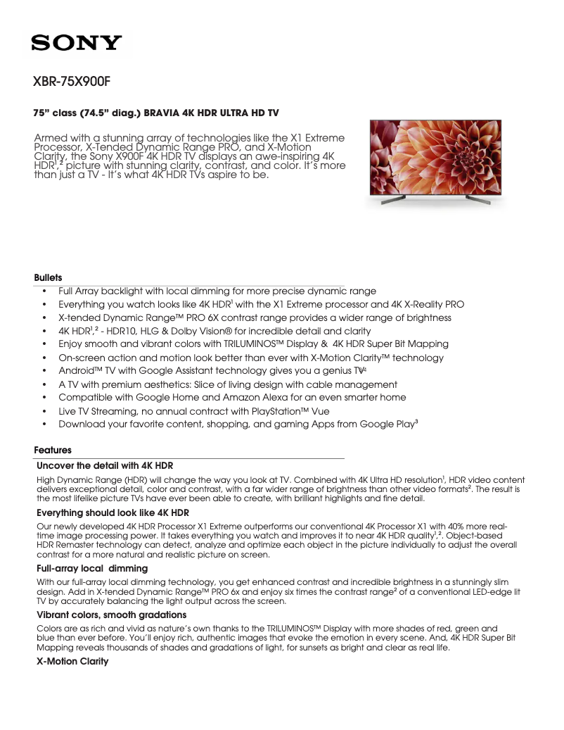 Image de la première page du manuel de l'appareil XBR-75X900F