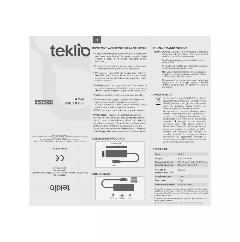 Page n°1 - Manuel utilisateur TEKLIO HAG-HC34F