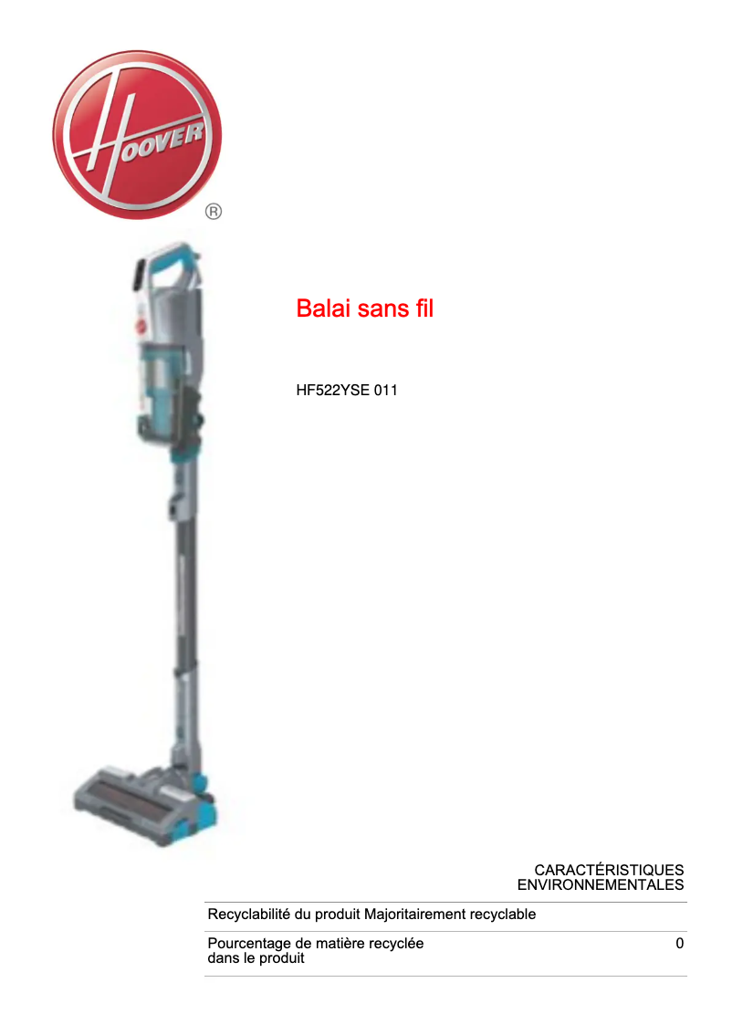 Page n°1 - Fiche technique Hoover HF522YSE 011