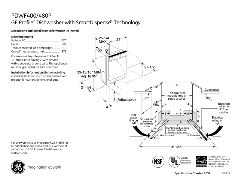 Image de la première page du manuel de l'appareil Profile PDWF400PCC