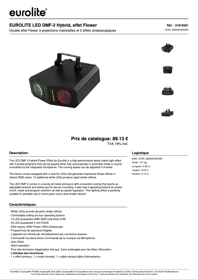 Page n°1 - Fiche technique Eurolite LED DMF-2