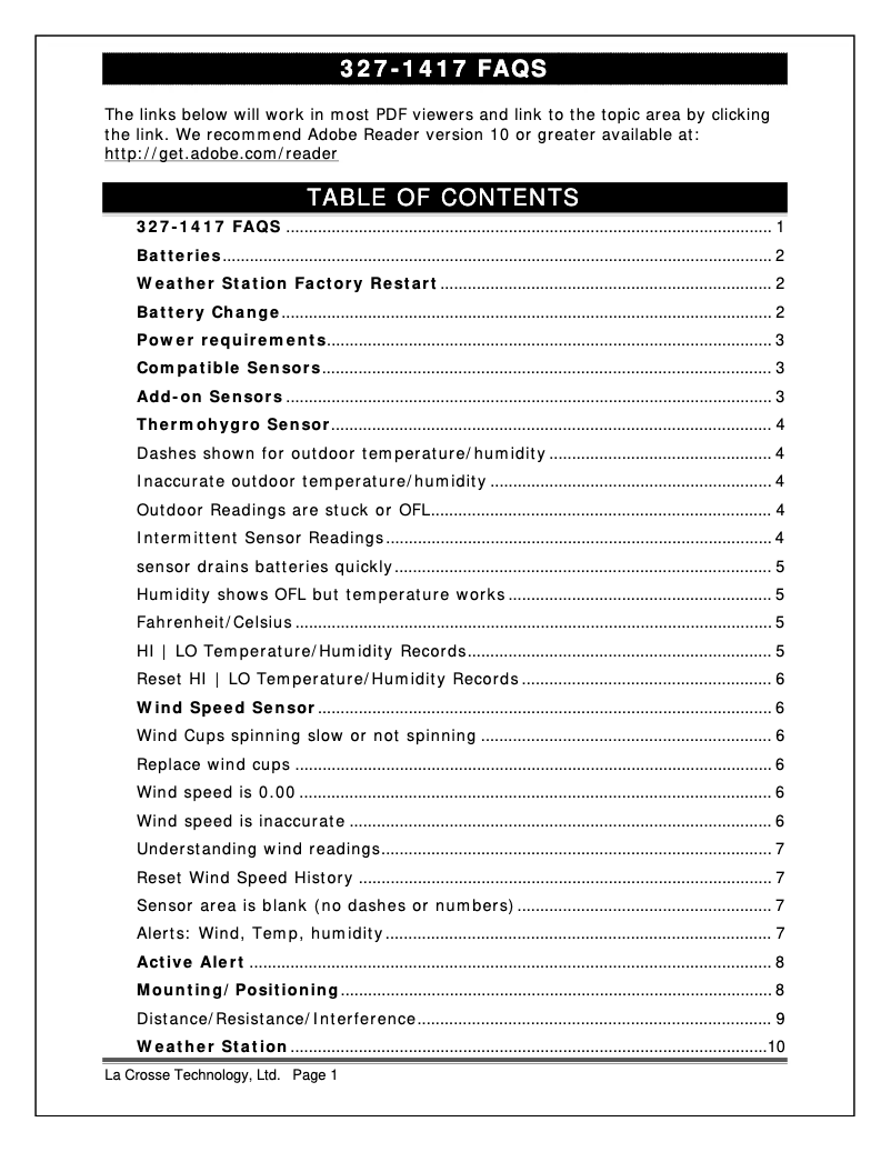 Page n°1 - FAQ La Crosse Technology 327-1417