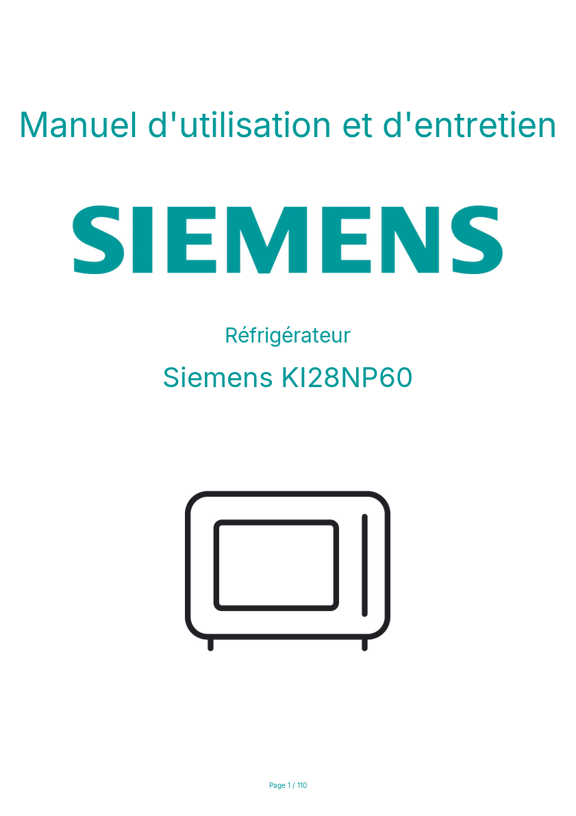 Page n°1 - Manuel d'utilisation et d'entretien Siemens KI28NP60