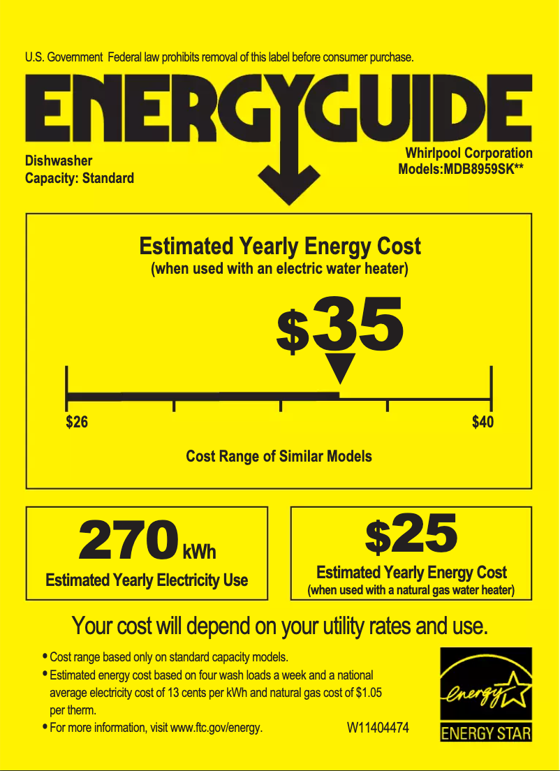 Page 1 de la notice Label énergétique Maytag MDB8959SKZ