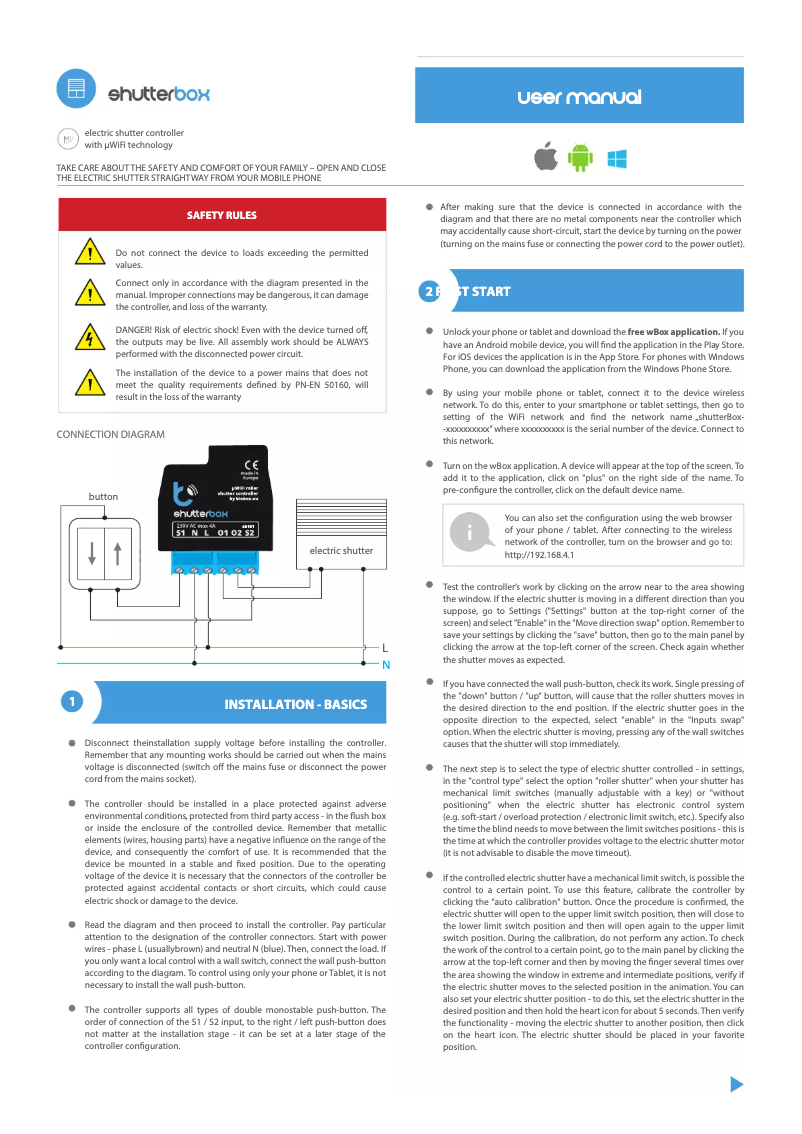 Page 1 de la notice Manuel utilisateur Blebox shutterBox
