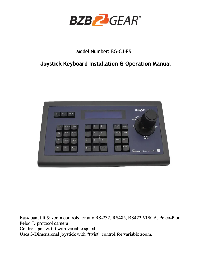 Page n°1 - Manuel utilisateur BZBGear BG-CJ-RS
