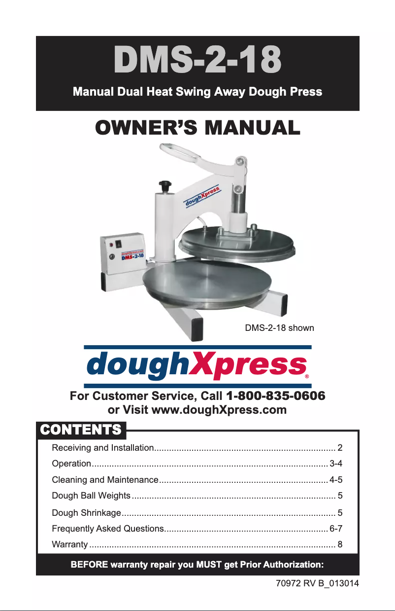 Page 1 de la notice Manuel utilisateur DoughXpress DMS-2-18