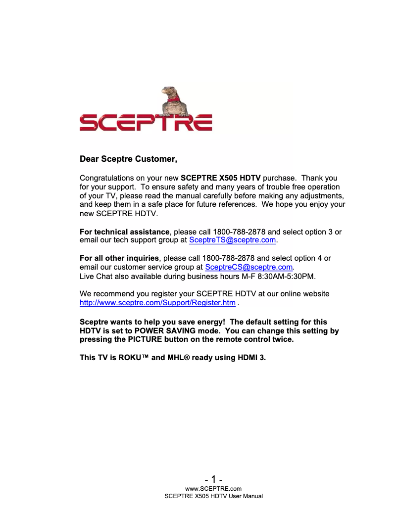 Page n°1 - Manuel utilisateur Sceptre X505BV-FMDR
