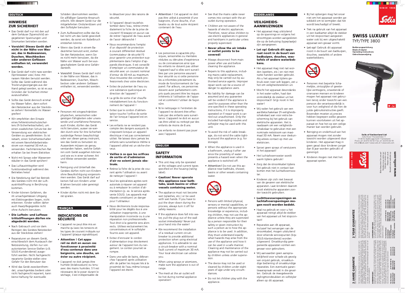 Page 1 de la notice Manuel utilisateur Solis Swiss Luxury 3800