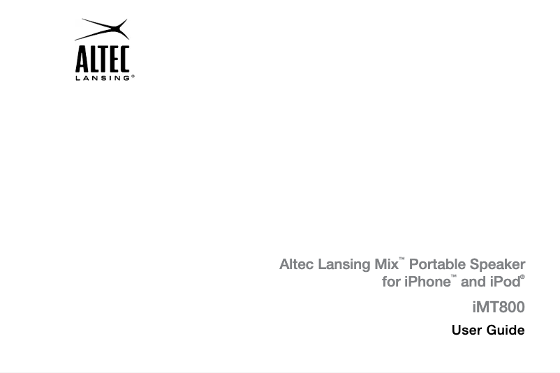 Page n°1 - Manuel utilisateur Altec Lansing IMT800