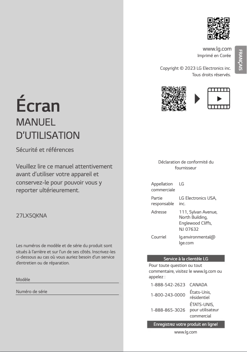 Image de la première page du manuel de l'appareil 27LX5QKNA