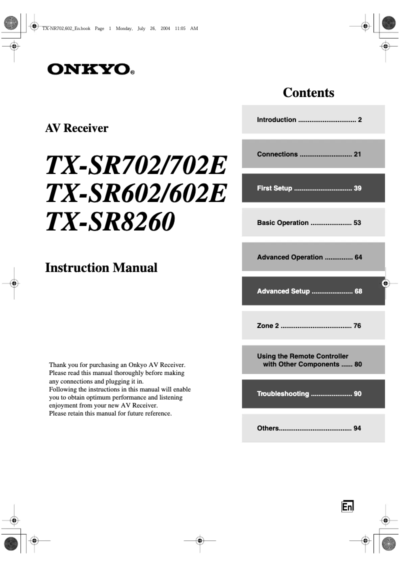 Image de la première page du manuel de l'appareil TX-SR8260