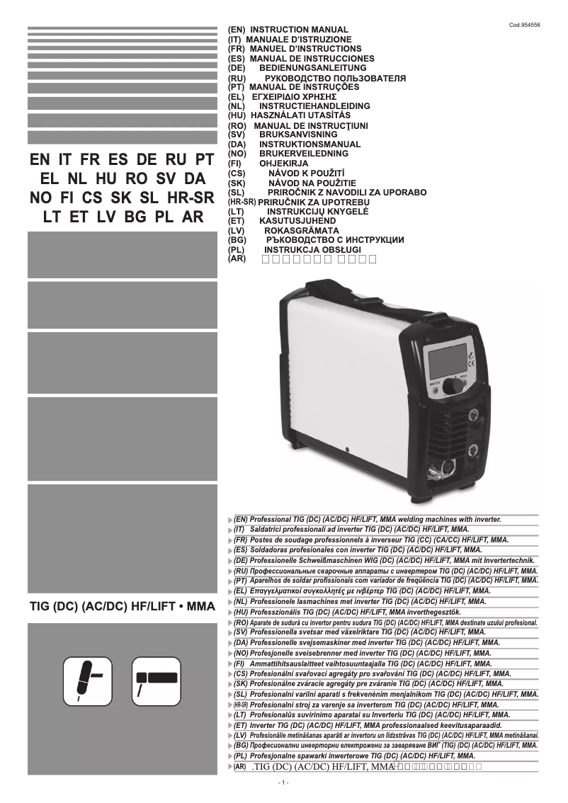 Page 1 de la notice Manuel utilisateur Telwin Infinity TIG 225 DC-HF/LIFT VRD
