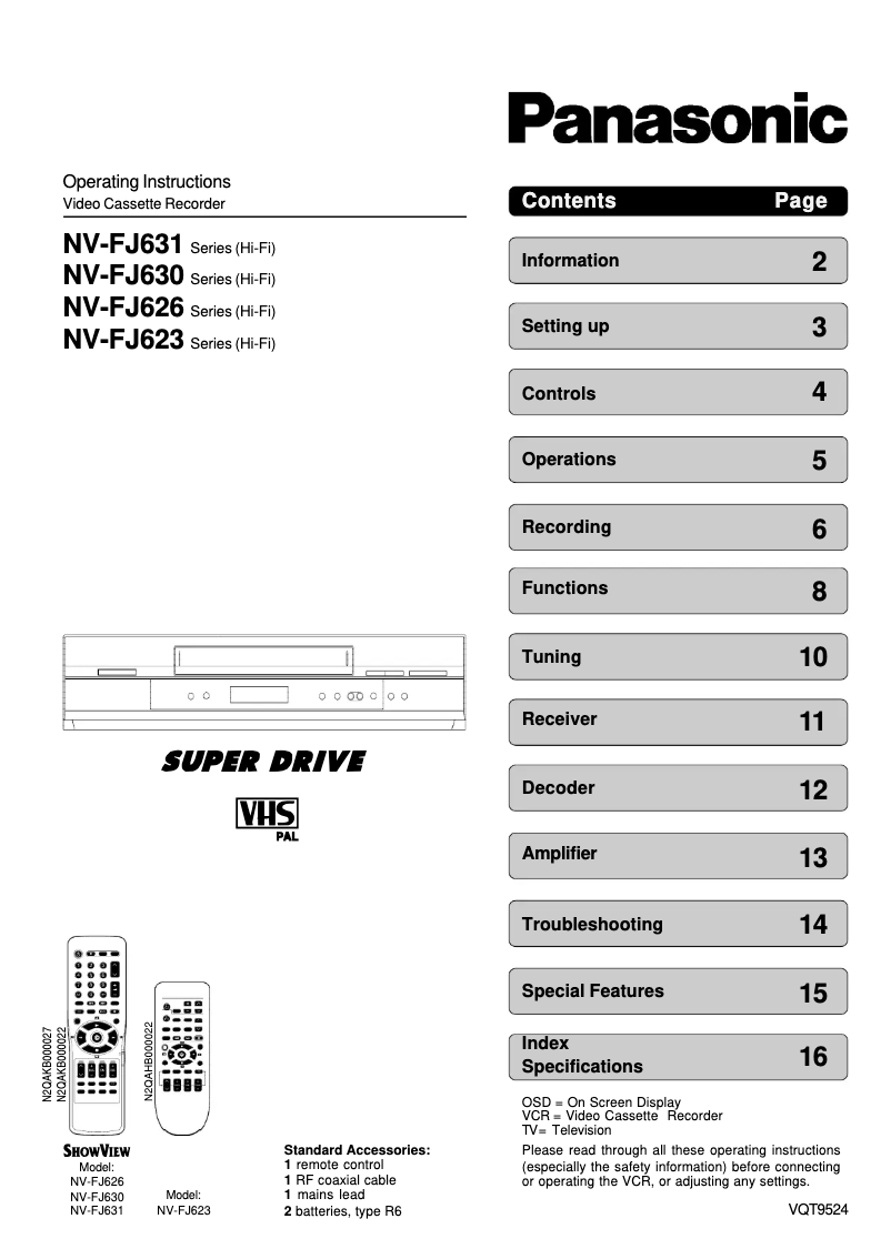 Page n°1 - Manuel utilisateur Panasonic NV-FJ626