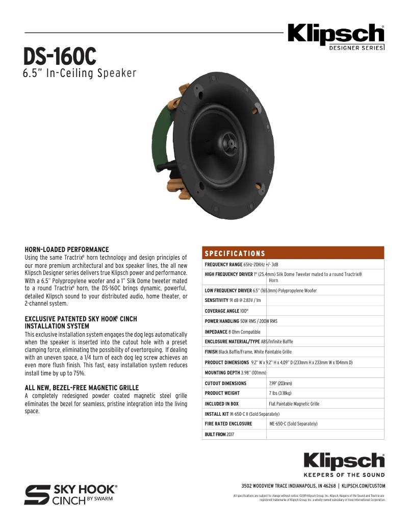Page n°1 - Fiche technique Klipsch DS-160C
