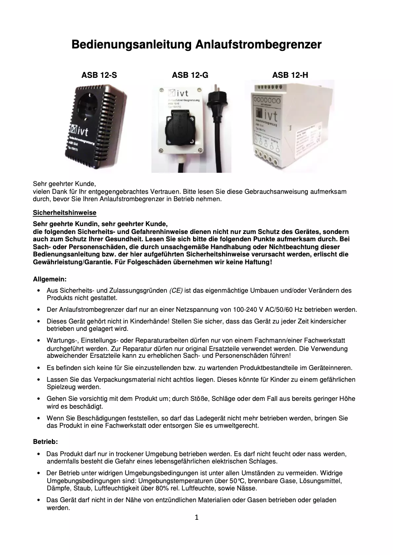 Page 1 de la notice Manuel utilisateur IVT ASB 12-S