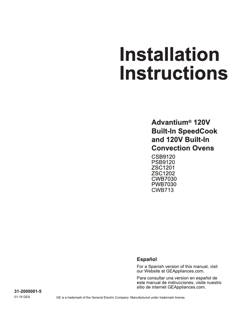Page n°1 - Guide d'installation GE Café CWB7030SLSS
