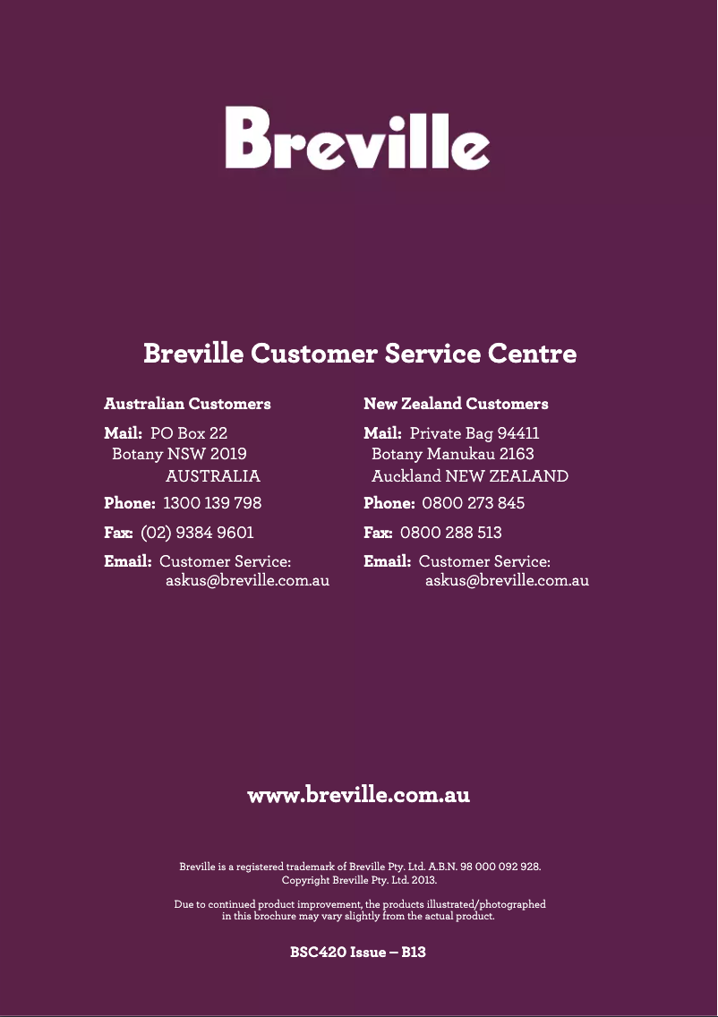 Page n°1 - Manuel utilisateur Breville the Smart Temp BSC420