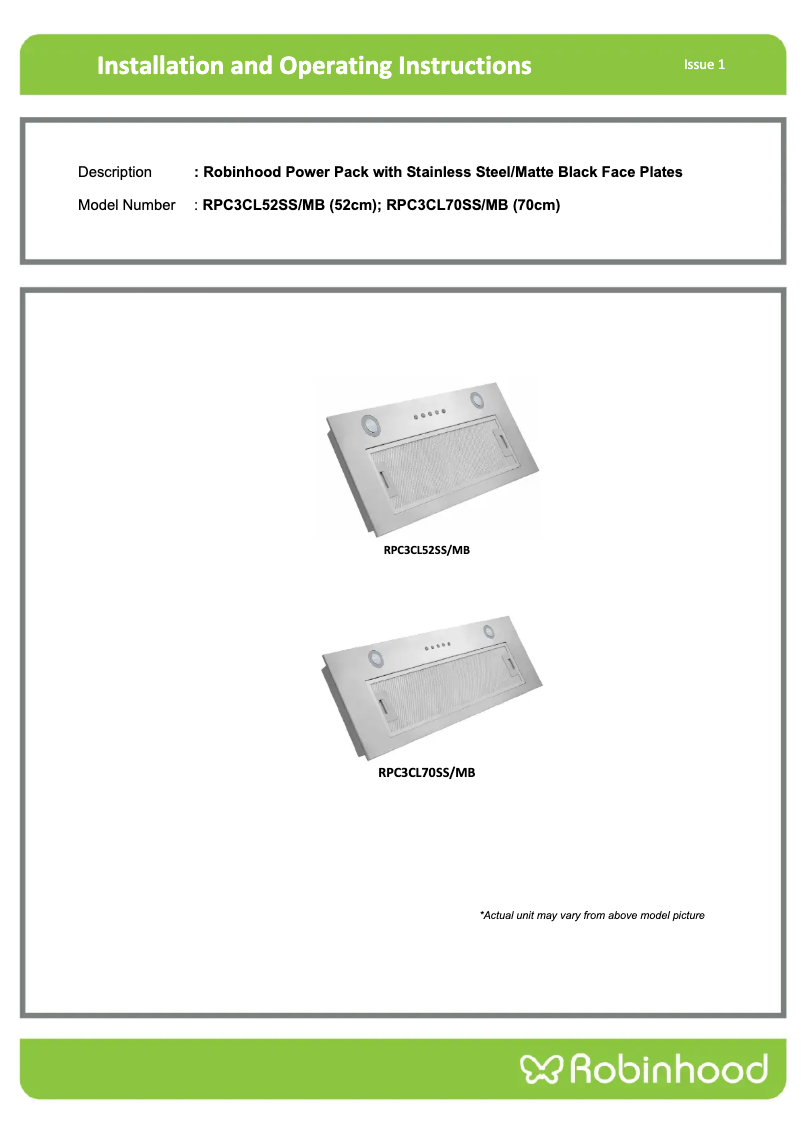 Página 1 del manual Guía de instalación Robinhood RPC3CL52SS/MB