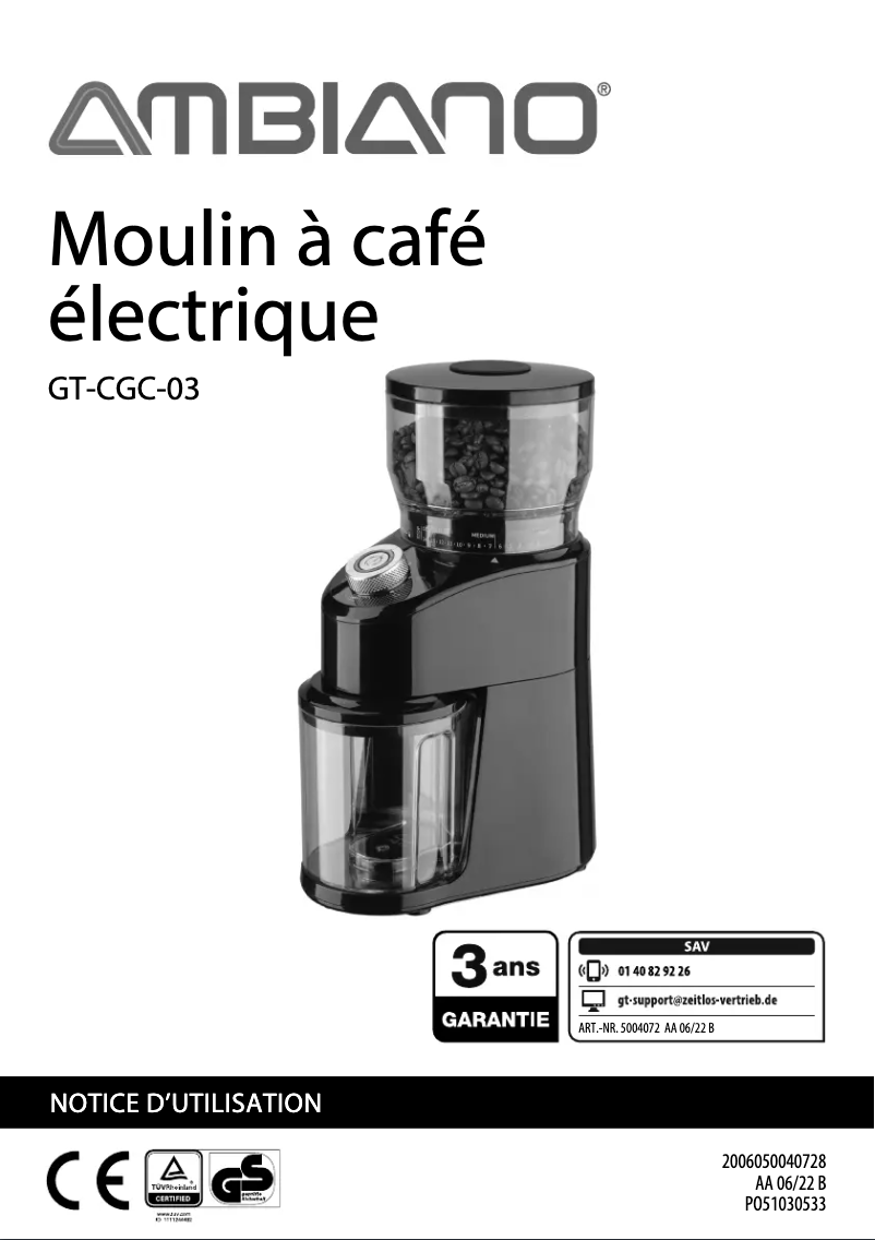 Page 1 de la notice Manuel utilisateur Ambiano GT-CGC-03