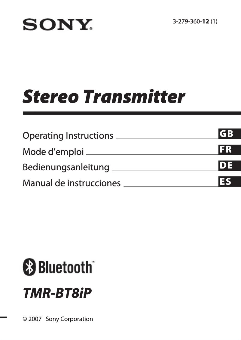 Page 1 de la notice Manuel utilisateur Sony TMR-BT8iP