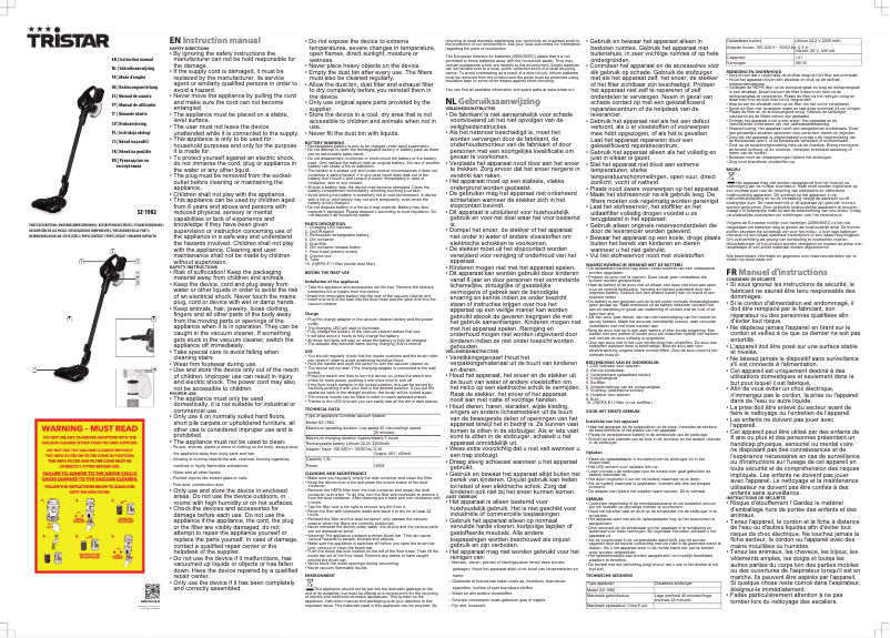 Page 1 de la notice Manuel utilisateur TriStar SZ-1982