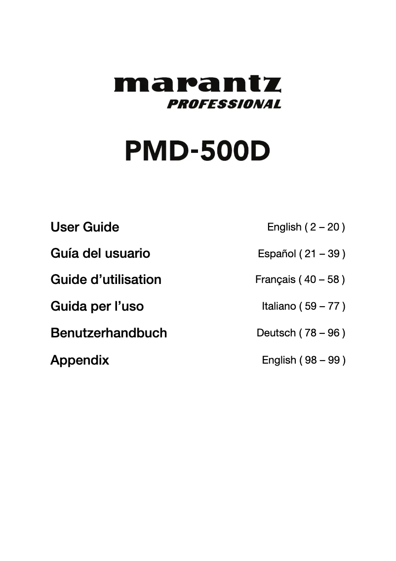 Page n°1 - Manuel utilisateur Marantz PMD-500D