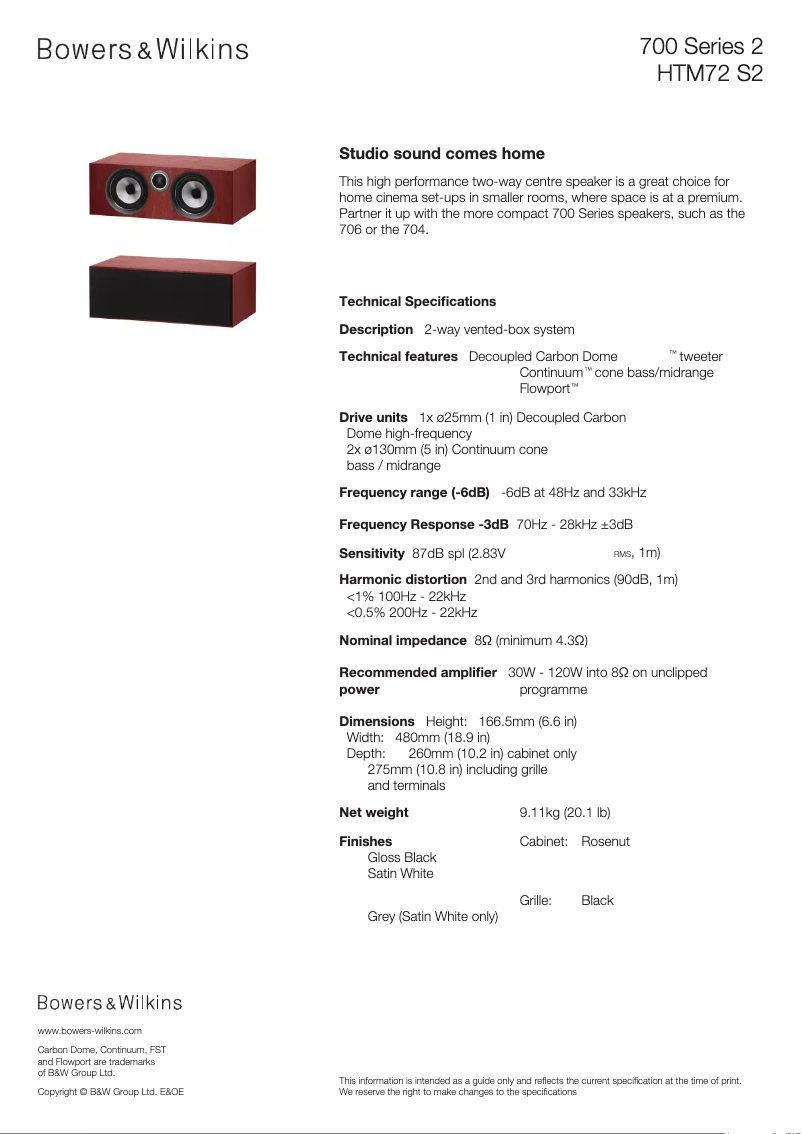 Página 1 del manual Ficha técnica Bowers & Wilkins HTM72 S2