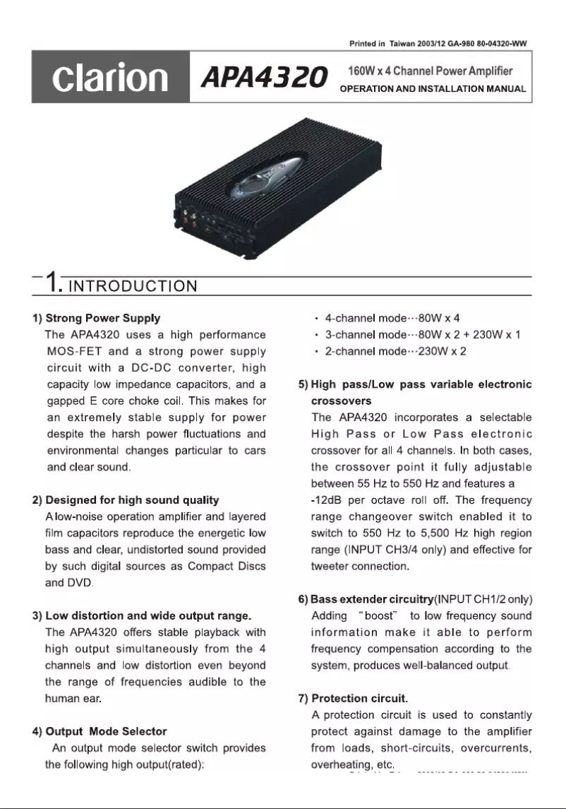 Page n°1 - Manuel utilisateur Clarion APA4320