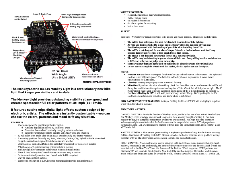 Page n°1 - Manuel utilisateur Monkeylectric Monkey Light M133s