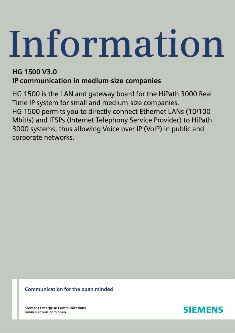 Page n°1 - Manuel utilisateur Unify HG 1500 V3.0