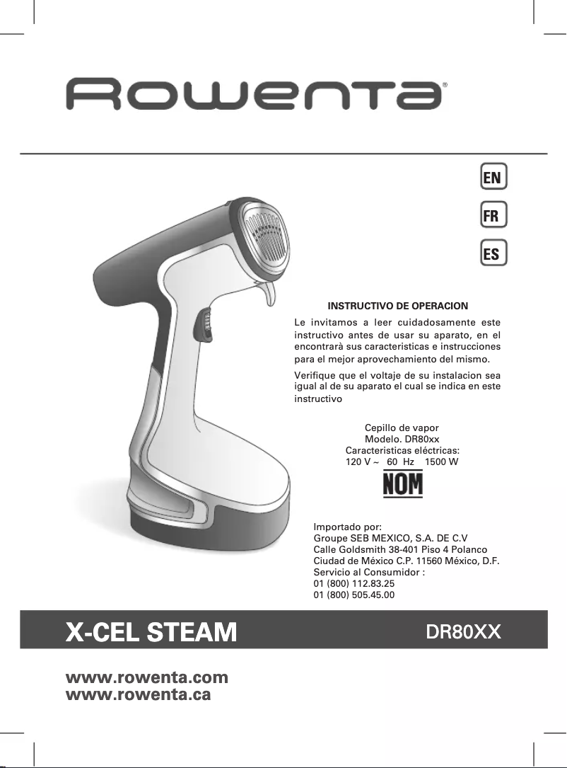 Imagen de la primera página del manual del dispositivo X-Cel Steam DR8090